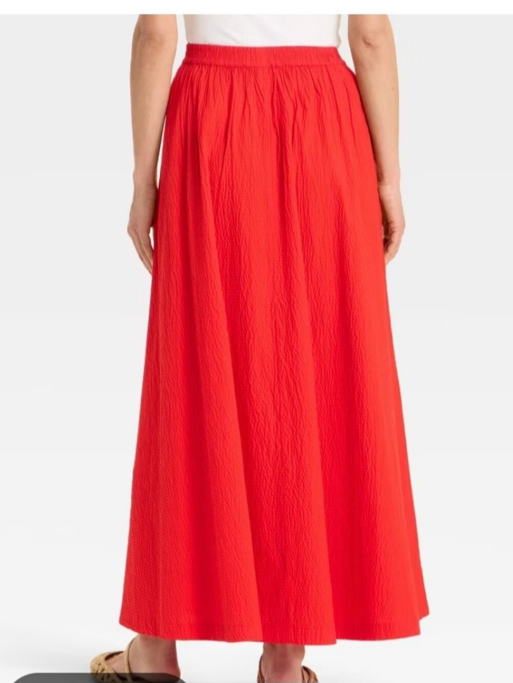 A New Day Tomato Red Crinkle Knit Maxi Picnic A Line Skirt